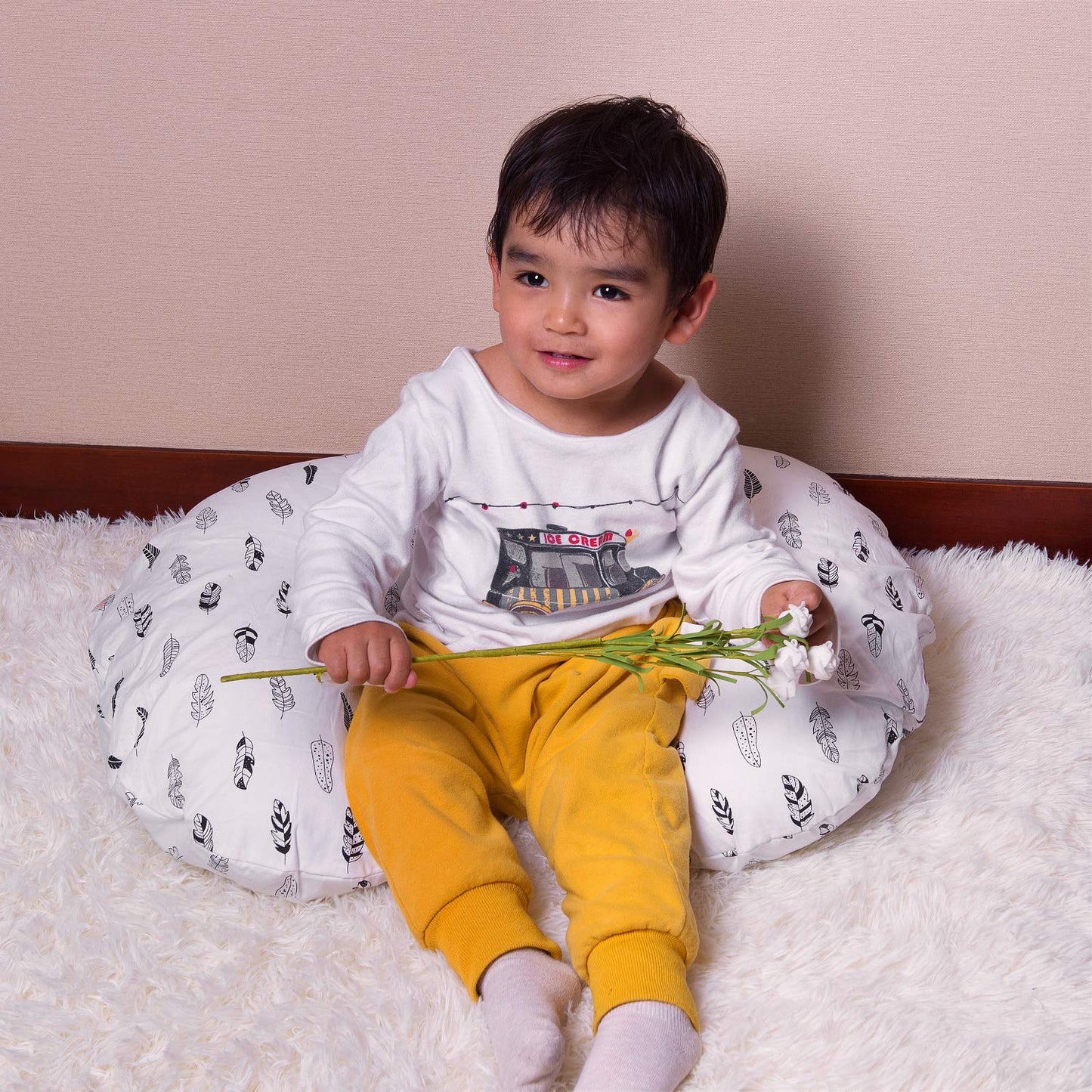BABY Nursing Pillow Cover Slipcover,Soft and Comfortable,Feathers Design,Maternity Breastfeeding Newborn Infant Feeding Cushion Cover ZT01