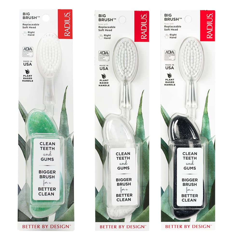Big Brush BPA Free & ADA Accepted Toothbrush Designed to Improve Gum Health & Reduce Gum Issues - Right Hand - Midnight Sky/ Marble/ Soda Pop Eco Grind - 3 Count (Pack of 1)